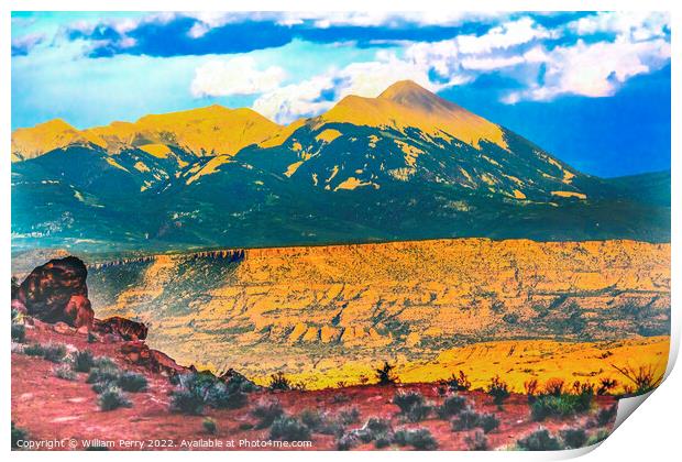 La Sal Mountains Rock Canyon Arches National Park Moab Utah  Print by William Perry