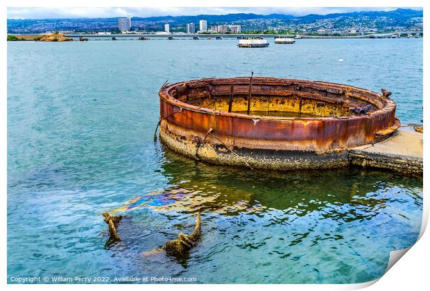 Submerged Turret Oil USS Arizona Memorial Pearl Harbor Honolulu  Print by William Perry