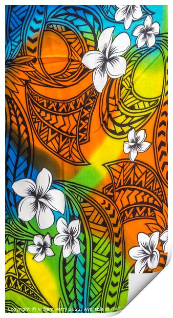 Colorful Hawaiian Orange White Flowers Cloth Textile Waikiki Hon Print by William Perry