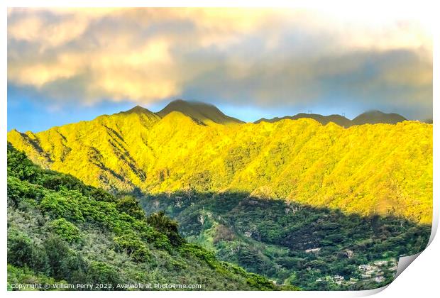 Colorful Manoa Valley Tantalus Lookout Honolulu Hawaii Print by William Perry