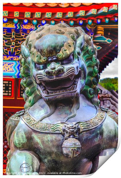 Dragon Bronze Statue Roof Summer Palace Beijing China Print by William Perry