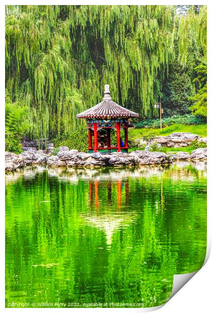 Red Pavilion Temple of Sun City Park Beijing China Print by William Perry