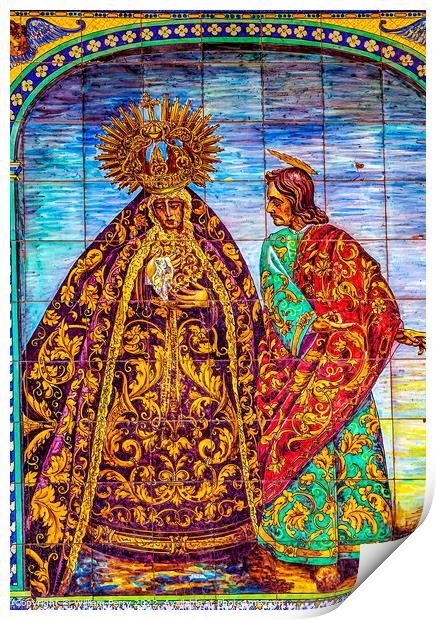 Mary Sorrows Jesus Street Ceramic Mosaic Seville Spain Print by William Perry