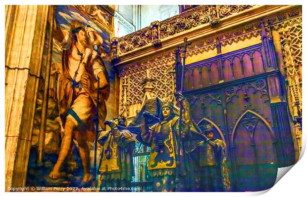 Statues Christopher Columbus Tomb Seville Cathedral Spain Print by William Perry