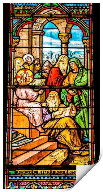 Young Jesus Teaching Temple Stained Glass Notre Dame Nice France Print by William Perry