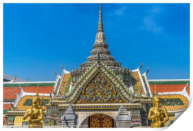Gold Guardians Hor Phra Naga Grand Palace Bangkok Thailand Print by William Perry
