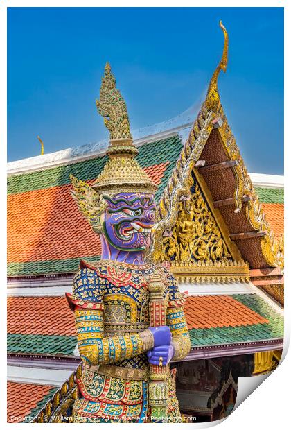 Purple Guardian Statue Grand Palace Bangkok Thailand Print by William Perry