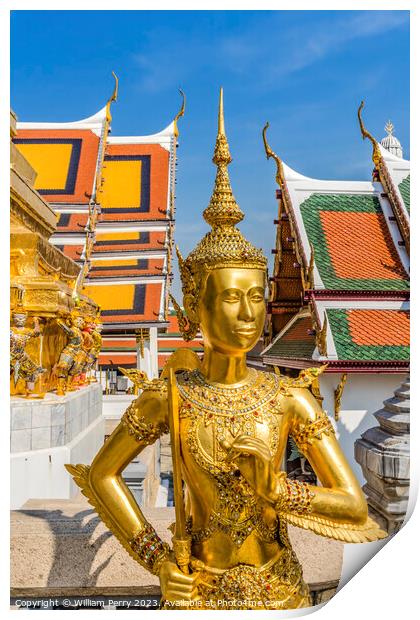Golden Kinnaree Angel Statue Grand Palace Bangkok Thailand Print by William Perry