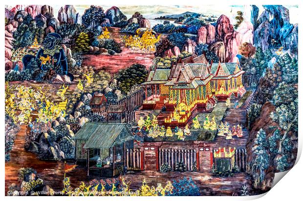 Buddhist Temple Wall Mural Grand Palace Bangkok Thailand Print by William Perry