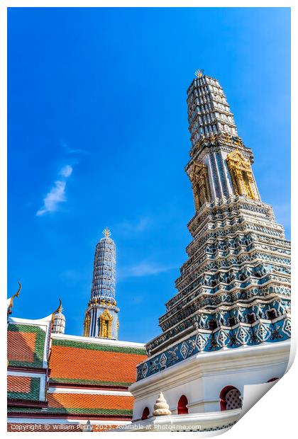 Blue Porcelain Pagoda Towers Grand Palace Bangkok Thailand Print by William Perry