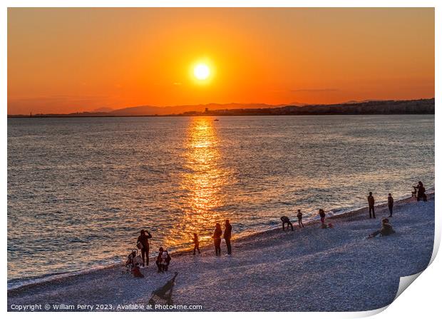 Watching Sun Go Down Beach Reflection Mediterranean Sea Nice Fra Print by William Perry