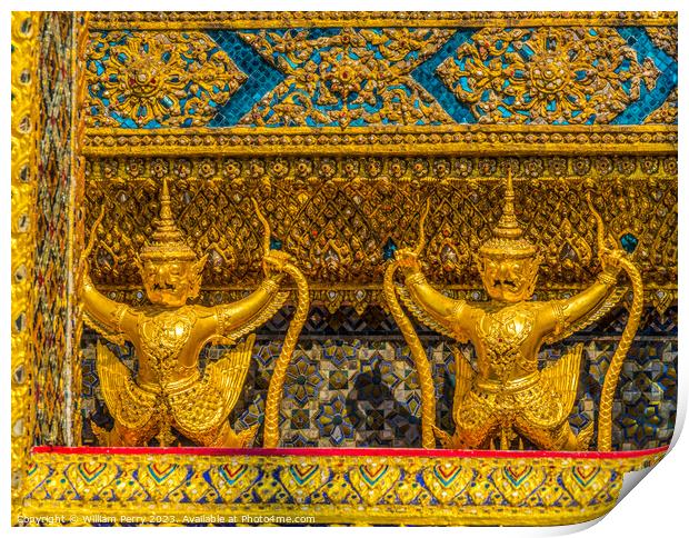 Blue Golden Guardians Grand Palace Bangkok Thailand Print by William Perry