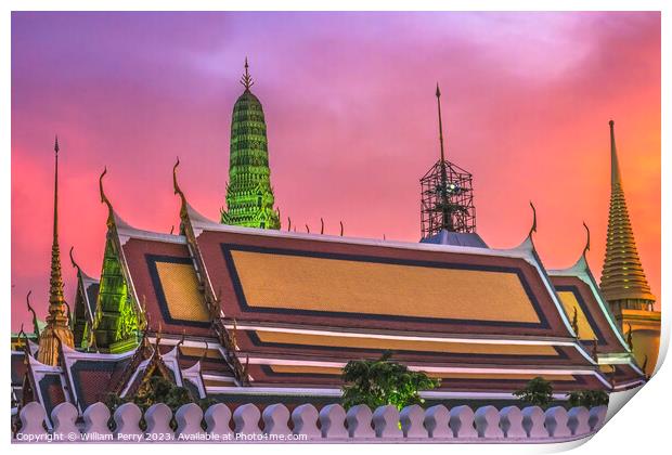 Sunset Temple Emerald Buddha Grand Palace Bangkok Thailand Print by William Perry