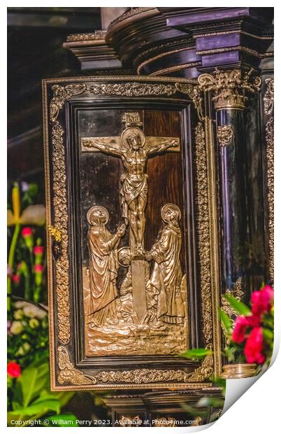 Golden Crucifixion Scene Black Madonna Shrine Jasna Gora Poland Print by William Perry