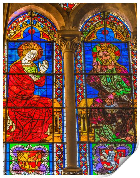 Mary Jesus Stained Glass St John Baptist Cathedral Lyon France Print by William Perry