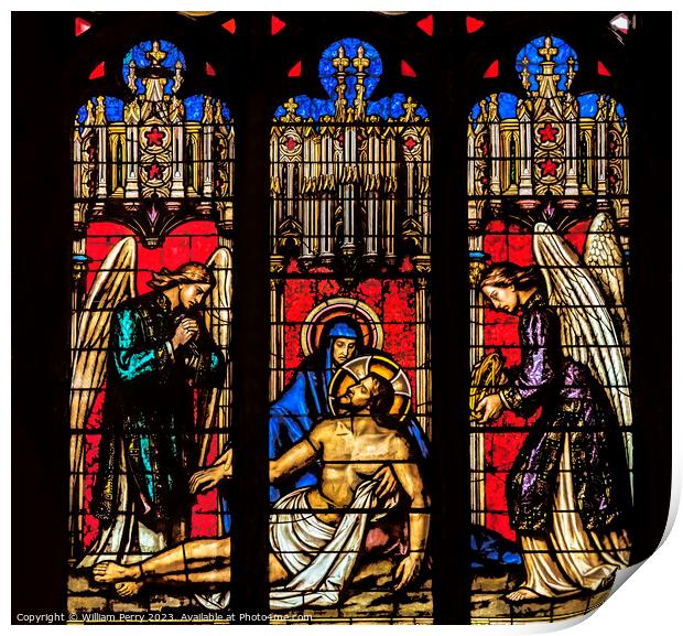 Mary Pieta Stained Glass St John Baptist Cathedral Lyon France Print by William Perry