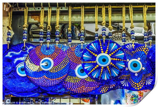Colorful Blue Evil Eye Charms Grand Bazaar Istanbul Turkey Print by William Perry