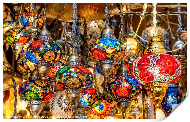 Colorful Turkish Mosaic Lamps Grand Bazaar Istanbul Turkey Print by William Perry