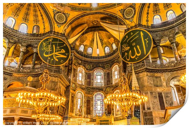 Hagia Sophia Mosque Illuminated Basilica Ali Medallions Istanbul Print by William Perry