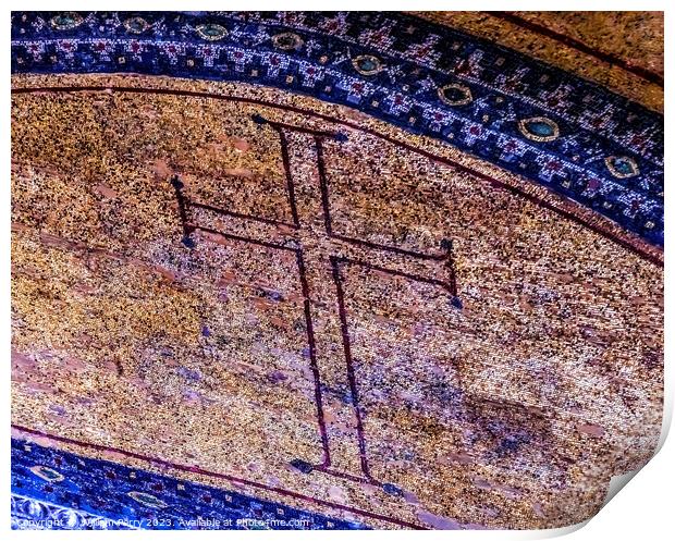 Christian Cross Mosaic Hagia Sophia Mosque Istanbul Turkey Print by William Perry
