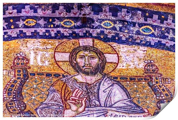Jesus Christ Mosaic Entrance Hagia Sophia Mosque Istanbul Turkey Print by William Perry