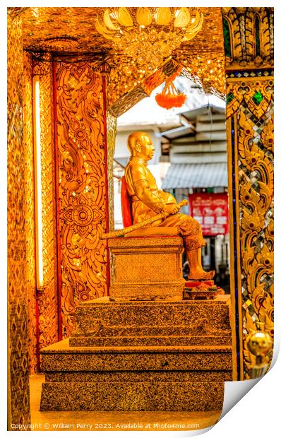 Golden King Statue Yodpiman Flower Market Bangkok Thailand Print by William Perry