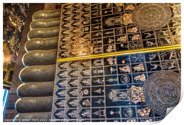  Reclining Buddha Designs Mother of Pearl Feet Wat Pho Bangkok T Print by William Perry