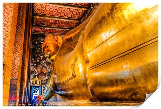  Reclining Buddha Front Wat Pho Bangkok Thailand Print by William Perry
