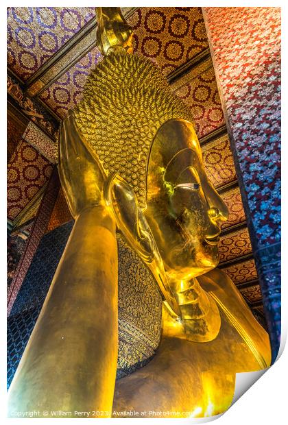  Face Reclining Buddha Front Wat Pho Bangkok Thailand Print by William Perry
