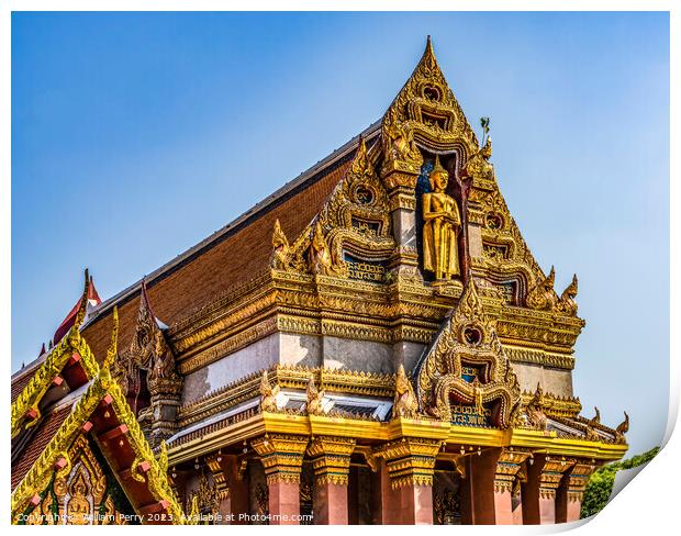 Colorful Golden Buddha Pavilion Temple Wat That Sanarun Bangkok  Print by William Perry