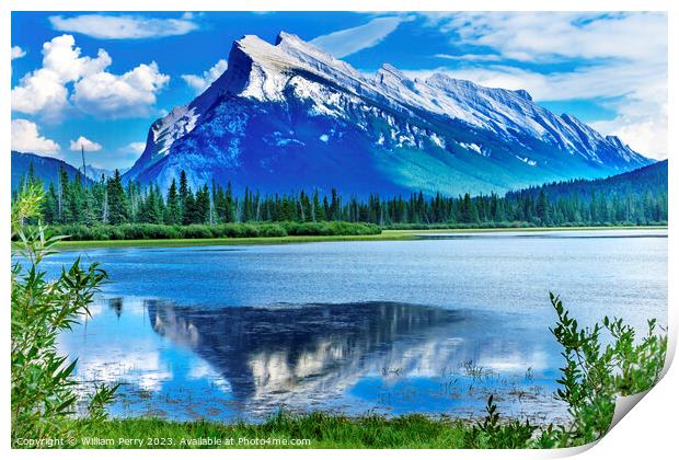 Lake Minnewanka Mountain Banff National Park Alberta Canada Print by William Perry