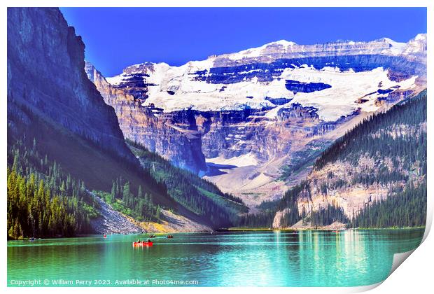 Lake Louise Canoes Banff National Park Alberta Canada Print by William Perry