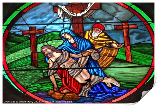 Pieta Stained Glass Window Archangel Church San Miguel Mexico Print by William Perry