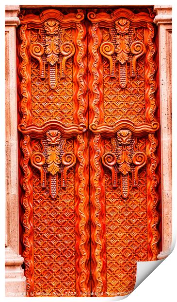 Golden Brown Wooden Door San Miguel de Allende Mexico Print by William Perry
