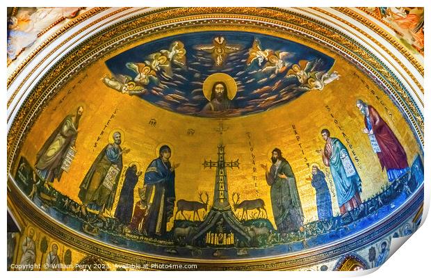 Ancient Jesus Mosaic Basilica Saint John Lateran Cathedral Rome  Print by William Perry