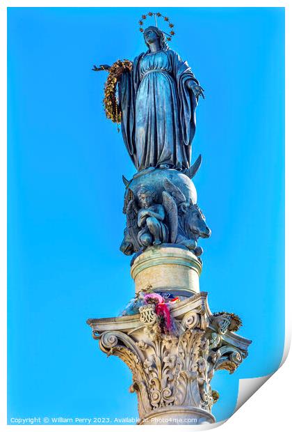 Virgin Mary Statue Immaculate Conception Column Rome Italy Print by William Perry