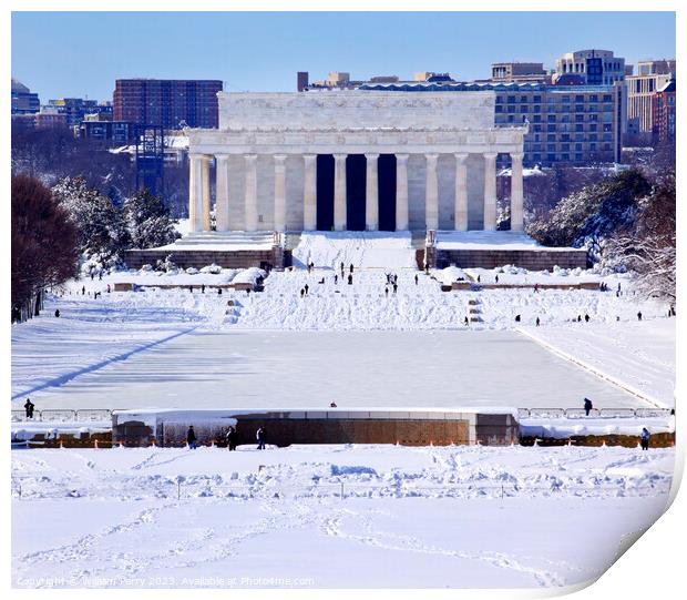 Lincoln Memorial After Snow Washington DC Print by William Perry
