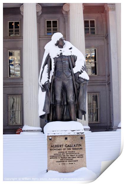 Albert Gallatin Statue After Snow US Treasury Department Washing Print by William Perry