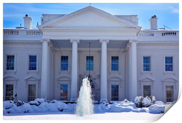 White House Fountain  Snow Pennsylvania Ave Washington DC Print by William Perry