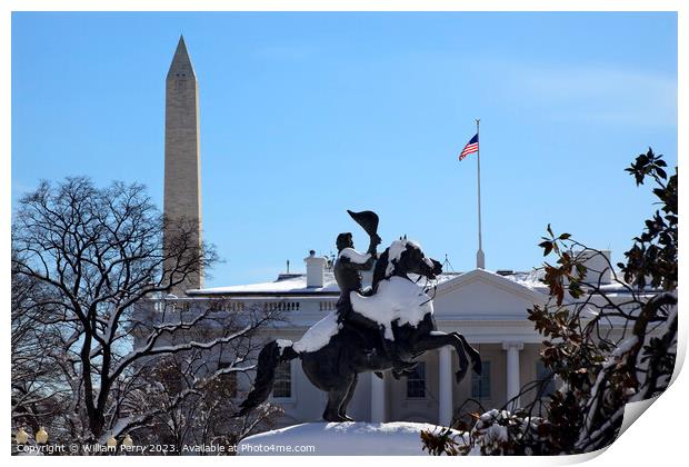 Jackson Statue Lafayette Park White House After Snow Pennsylvani Print by William Perry