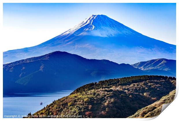 Colorful Mount Fuji Lookout Ship Lake Ashiniko Hakone Kanagawa J Print by William Perry
