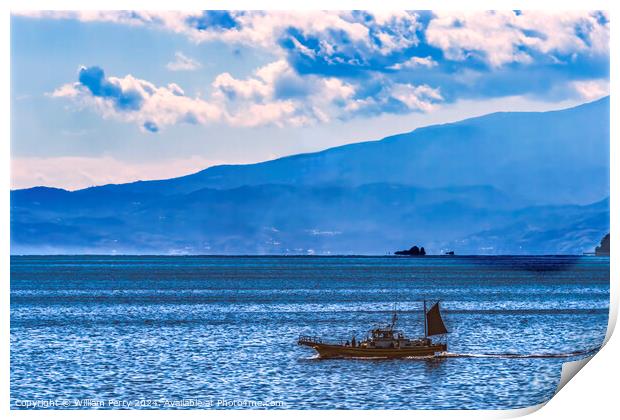Fishing Boat Sagami Bay Izu Peninsula Japan Print by William Perry
