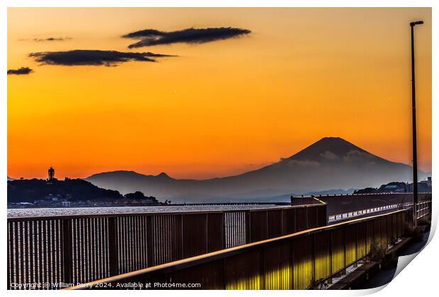 Colorful Sunset Highway Mt Fuji Sagami Bay Kamakura Japan Print by William Perry