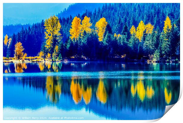 Blue Water Yellow Trees Gold Lake Autumn Washington Print by William Perry