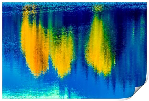 Blue Water Yellow Trees Reflection Abstract Gold Lake Washington Print by William Perry
