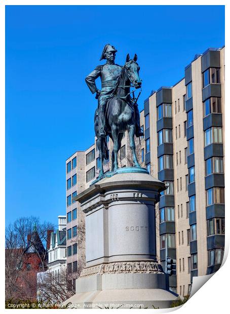 Lieutenant General Winfield Scott Statue Soctt Circle Washington Print by William Perry