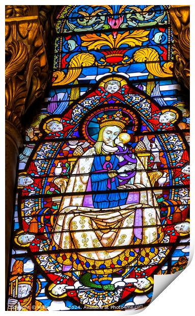 Mary Jesus Stained Glass Basilica of Notre Dame Lyon France Print by William Perry