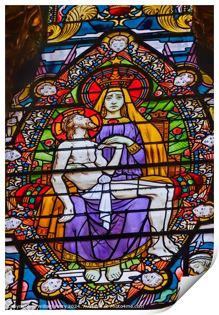 Mary Pieta Stained Glass Basilica of Notre Dame Lyon France Print by William Perry