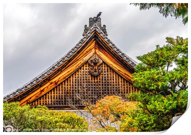 Colorful Fall Leaves Main Hall Tofuku-Ji Buddhist Temple Kyoto Print by William Perry