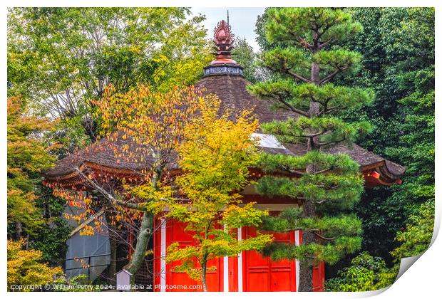 Colorful Red Aizendo Fall Leaves Tofuku-Ji Buddhist Temple Kyoto Print by William Perry